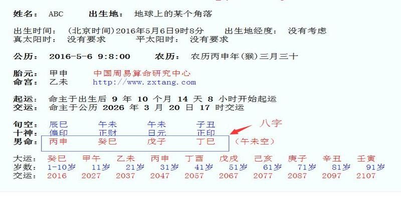 八字命盤查詢,中華四柱八字排盤